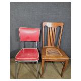 Wood Side Chair W/Caned Seat & Retro Diner Chair