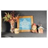 Framed Doily Art, Fall Artificial Floral In A Vase