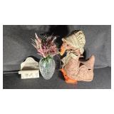 Stuffed Fabric Duck Doorstop, Crystal Vase