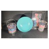 Floral Tray, Pitcher and Ice Bucket Set & Bowl
