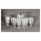 Jeannette Glass Iris & Herringbone Pitcher & Glass
