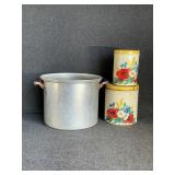Aluminum Stock Pot & Tin Cannisters (2)
