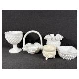 Fenton Art Milk Glass Hobnail Basket, Fenton