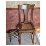 Wooden Chair with Cane Seat, Floral Footstool