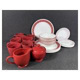 Stoneware Cups, Bowls, Dinner Plates, Gravy Dish