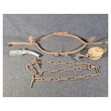 Wooden and Metal Pulley, Chain, Metal Cow Yoke