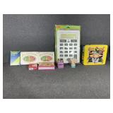 Decks of Cards, Big Calculator,Stationary In A Tin