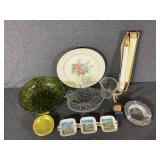 Avocado Geen Bowl, Floral Plate, Ashtrays