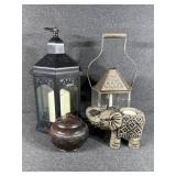 Primitive Metal Barn Lantern Glass Candle Holder