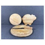 Bread Cutting Board w/Knife, Pig Cutting Board