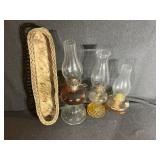 Oil Lamps With Chimney's(3),Wicker Basket W/Insert