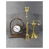 Vintage Hanging Clock, Brass Bell, Brass Candle