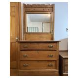 Wood Etched Three Drawer Dresser w/ Mirror