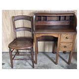 Small Wooden Roll Top Desk with Chair