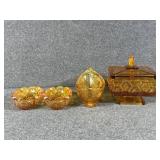 Fenton Amber Glass Basket, Amber Glass Relish