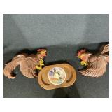 Avon Cheeseboard, Chalkware Rooster Wall Hangers-2