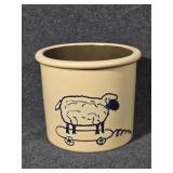 Stoneware Crock with Cobalt Sheep on Skateboard