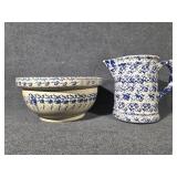 Blue Sponge-ware Water Pitcher with Bowl