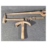 Antique Stone Hammer, Ford Model T Pipe Wrench,