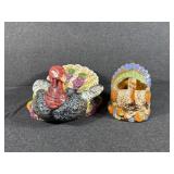 Ceramic Turkey Planter, Thanksgiving Turkey Bowl