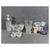 Glass Decanter, Fenton Glass Creamer, Glass Salt