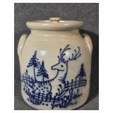 Beaumont Pottery Stoneware Crock with Blue Stag