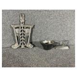Cast Iron Trivet, Miniature Coal Bucket & Iron
