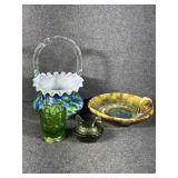 Ruffled Rim Glass Basket, Ceramic Spoon Rest,
