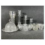 Glass Floral Vase, Glass Candle Holders (3)