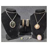 Cameo Pendants(3), Gold Toned Bracelet, Faux