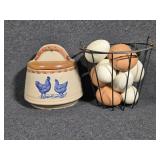 Chicken Egg Basket W/Eggs, Ceramic Salt Box