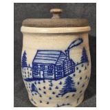 Stoneware Crock with Cobalt Blue Log Cabin
