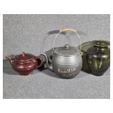 Cookie Jar, Brown Teapot & Green Vase