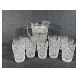 Glass Cape Cod Pitcher(1) with Glass cups (12)