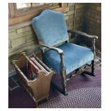 Wooden Rocking Chair with Blue Upholstered