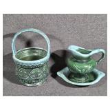 Hull USA Eagle Pitcher & Basin, Handled Basket