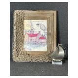 Rustic Frame W/Fishing Netting Mackinac Lighthouse