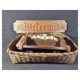 Large Basket, Wooden Welcome Sign, Wooden Shelf
