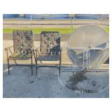 Metal Circular Patio Table, 2 Lawn Chairs