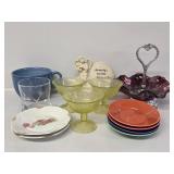 Opalescent Glass Brides Basket, Yellow Uranium