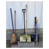 Snow Shovels(2), Broom w/Dust Bin, Scrubber