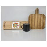 Wooden Serving Tray, Tin Cup& Wood Cutting Board
