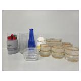 Rocks Glasses 22K Gold Bands W/Ice Bucket, Coozies