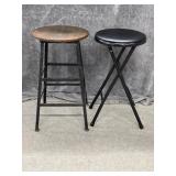 Wooden top w/ Steel Base Stool, Folding Stool