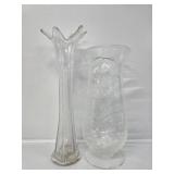 Clear Bubbled Vase & Clear Glass Swung vase