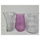 Pink Glass Vase, Milk Jug Vase, Clear Crystal Vase