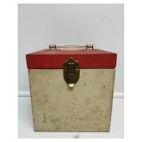 White and Red Metal Record Storage Box with