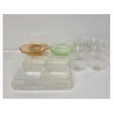 Green Depression Glass Candy Dish, Relish Dish