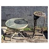 Small Cast Iron Circular Side Stand, Small Glass