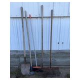 Shovel, Hoe, Broom, Metal Rake (2)